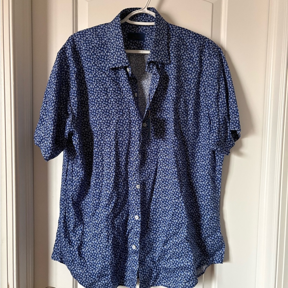 David Donahue Navy Floral Button Down Shirt